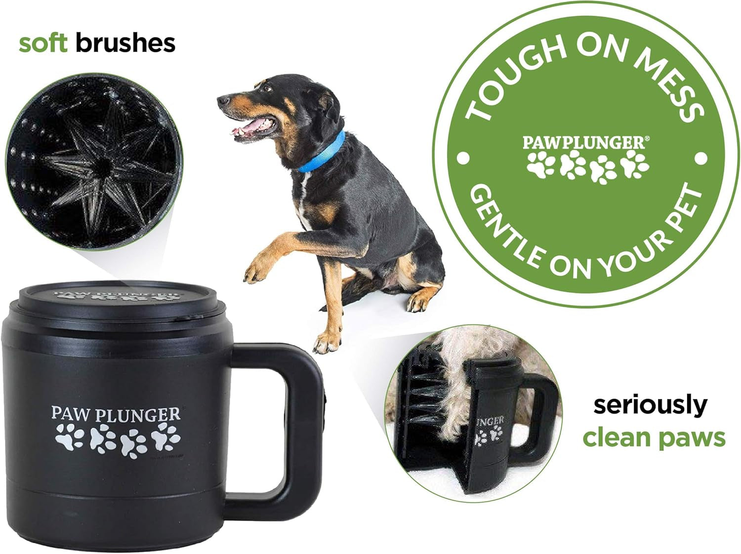 Paw Plunger – the Muddy Paw Cleaner for Dogs – Saves Carpet, Furniture, Bedding and Cars from Dirty Paw Prints – Use This Dog Paw Cleaner after Walks – Soft Bristles, Convenient Cup Handle