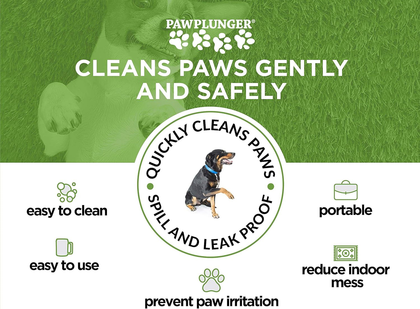 Paw Plunger – the Muddy Paw Cleaner for Dogs – Saves Carpet, Furniture, Bedding and Cars from Dirty Paw Prints – Use This Dog Paw Cleaner after Walks – Soft Bristles, Convenient Cup Handle