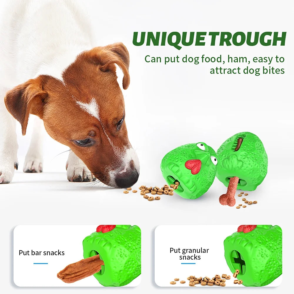 Rubber Dog Chew Toys,Treat Food Dispensing Dog Toys for Teeth Cleaning, Puzzle Interactive Dog Toys for Small Medium Large Dogs Green
