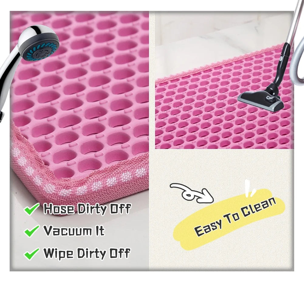 Double Layer anti Tracking Waterproof Cat Litter Trapping Mat Pink